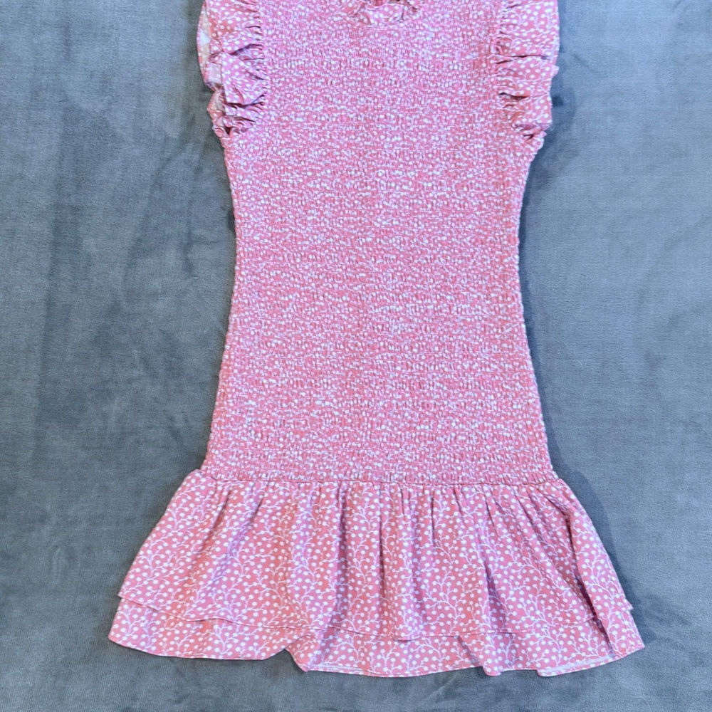 French Connection Elao Verona Crepe Smocked Drop Waist Pink Dress, Size Small